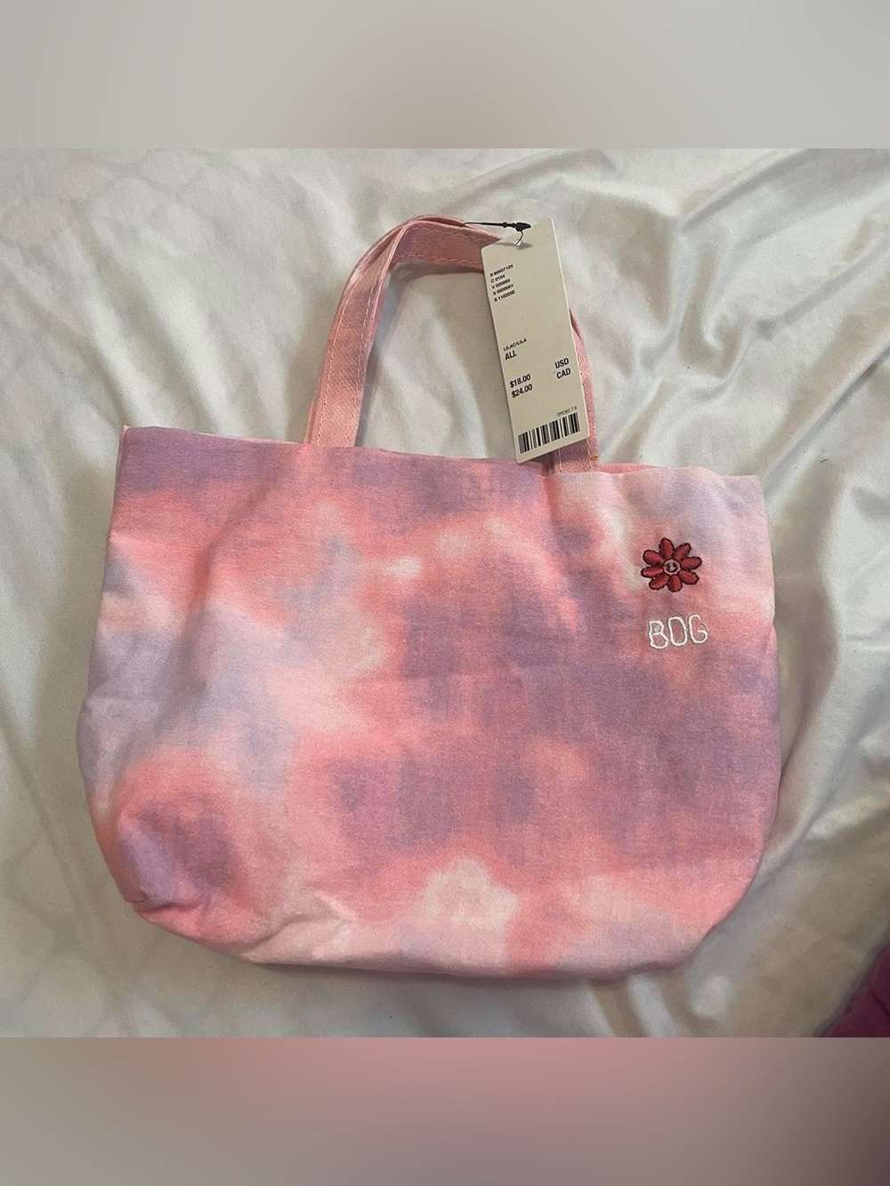 BDG Pink and Lavender Tie-Dye Canvas Tote with Embroidered Flower